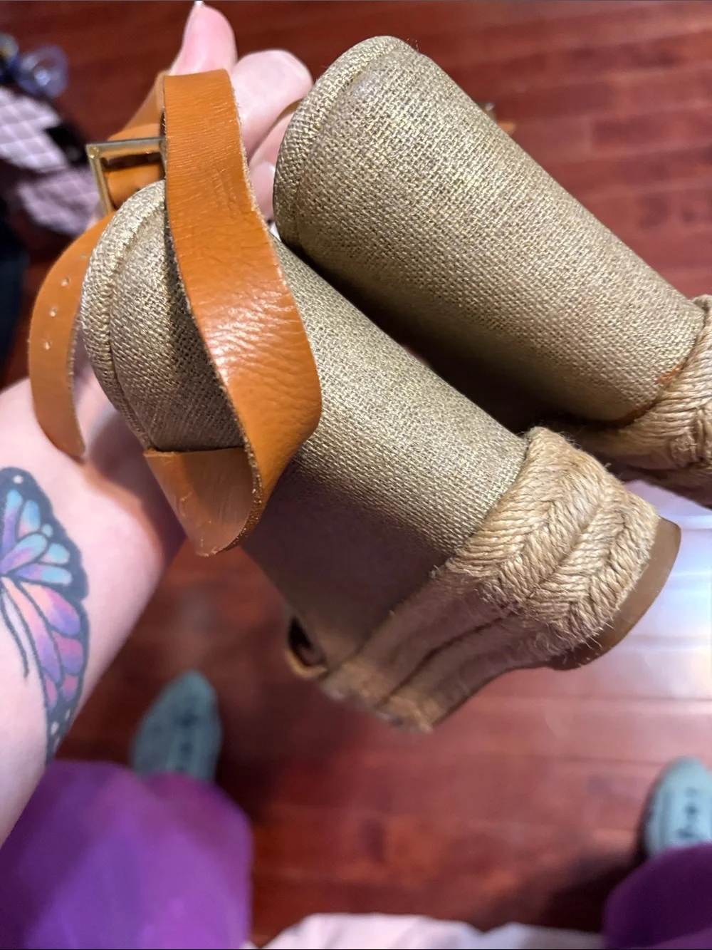 Tory Burch Gold Wedge Sandals with Tan Ankle Straps